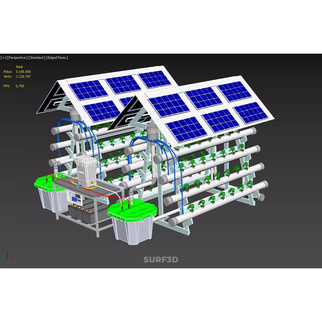 IoT Smart Hydroponic Solar Panel Power Farm 3D Model – PBR Game Asset, FBX, OBJ - View 39