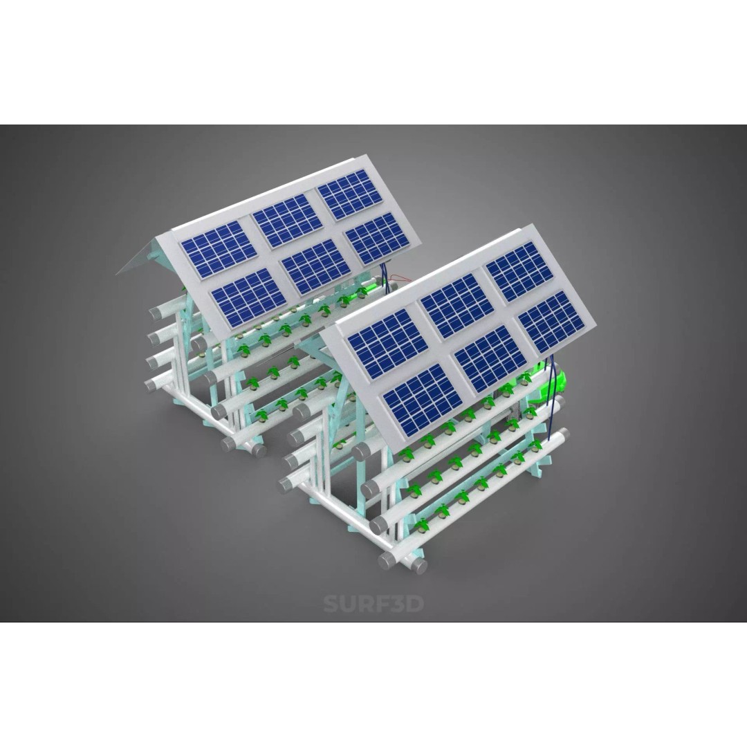 IoT Smart Hydroponic Solar Panel Power Farm 3D Model – PBR Game Asset, FBX, OBJ - View 4