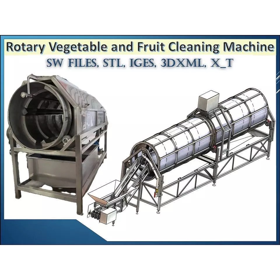 Rotary Vegetable and Fruit Drum Washing Machine 3D Model – Industrial Cleaning Equipment, FBX - View 2