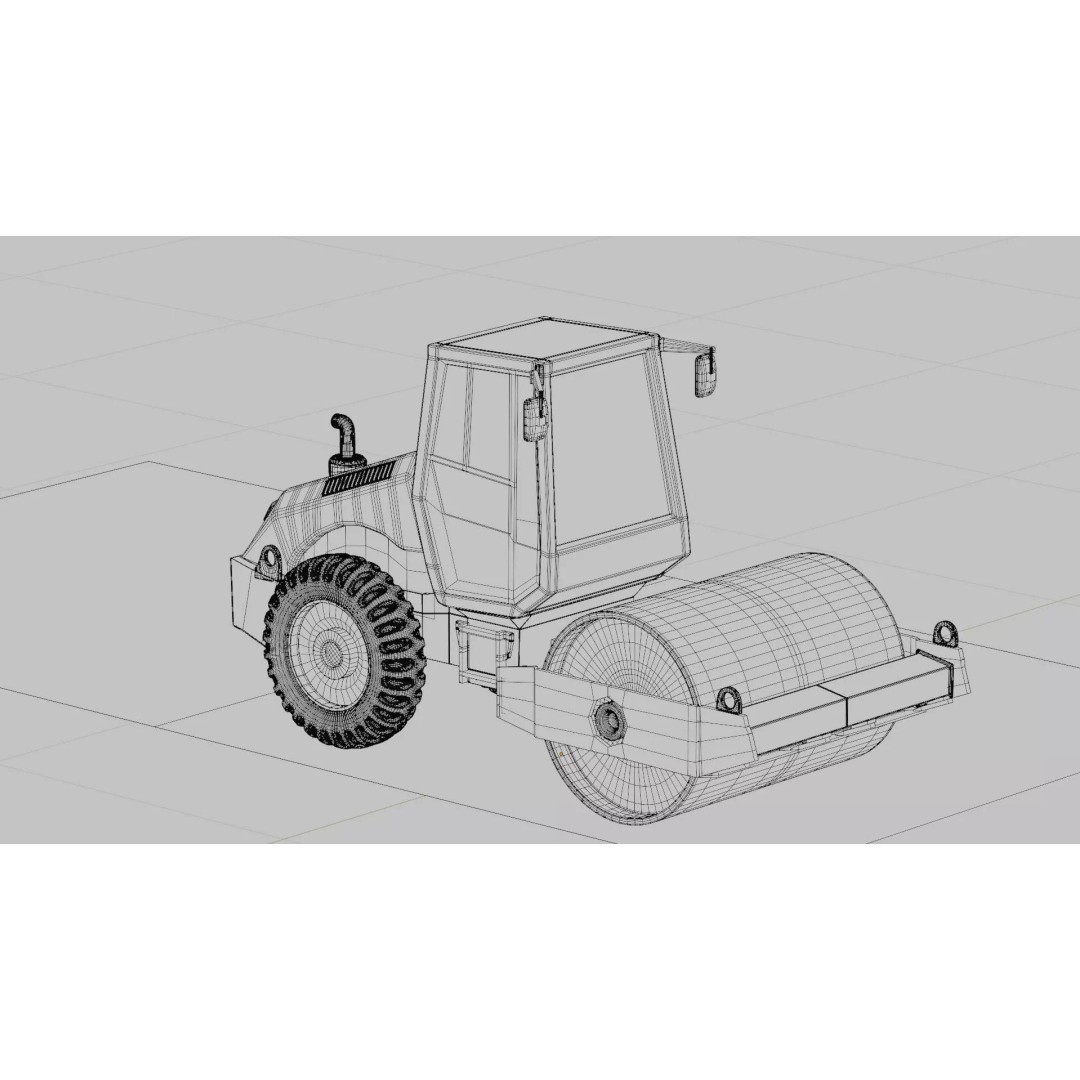 Road Roller 3D Model – PBR Textured Industrial Vehicle, FBX