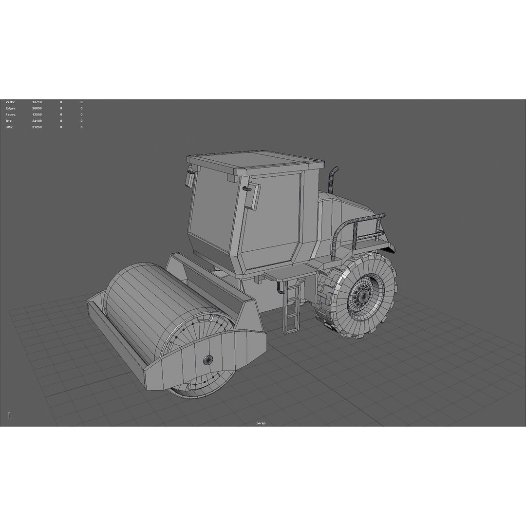 Road Roller 3D Model – Low Poly Game Ready Asset, FBX, OBJ, PBR