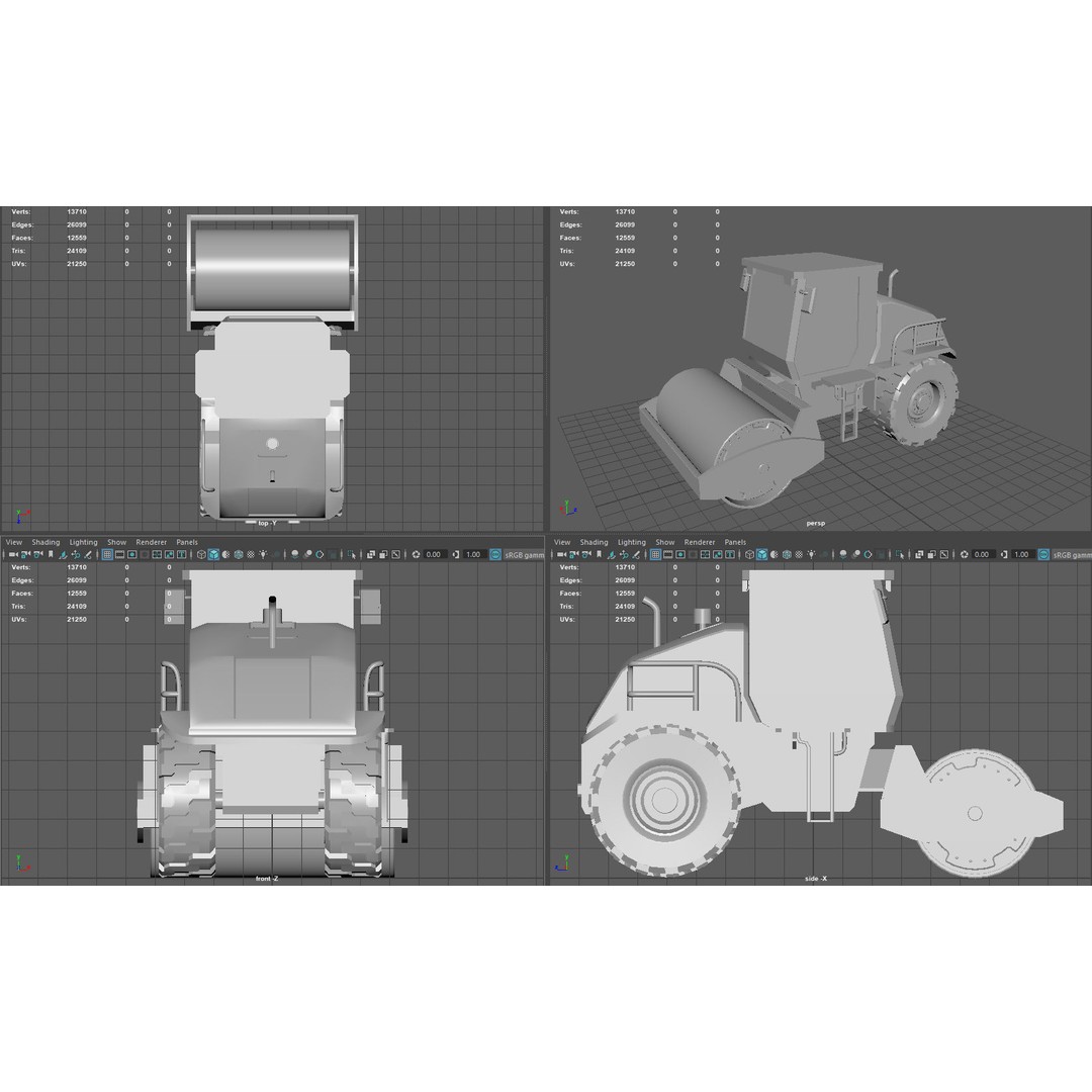 Road Roller 3D Model – Low Poly Game Ready Asset, FBX, OBJ, PBR - View 10