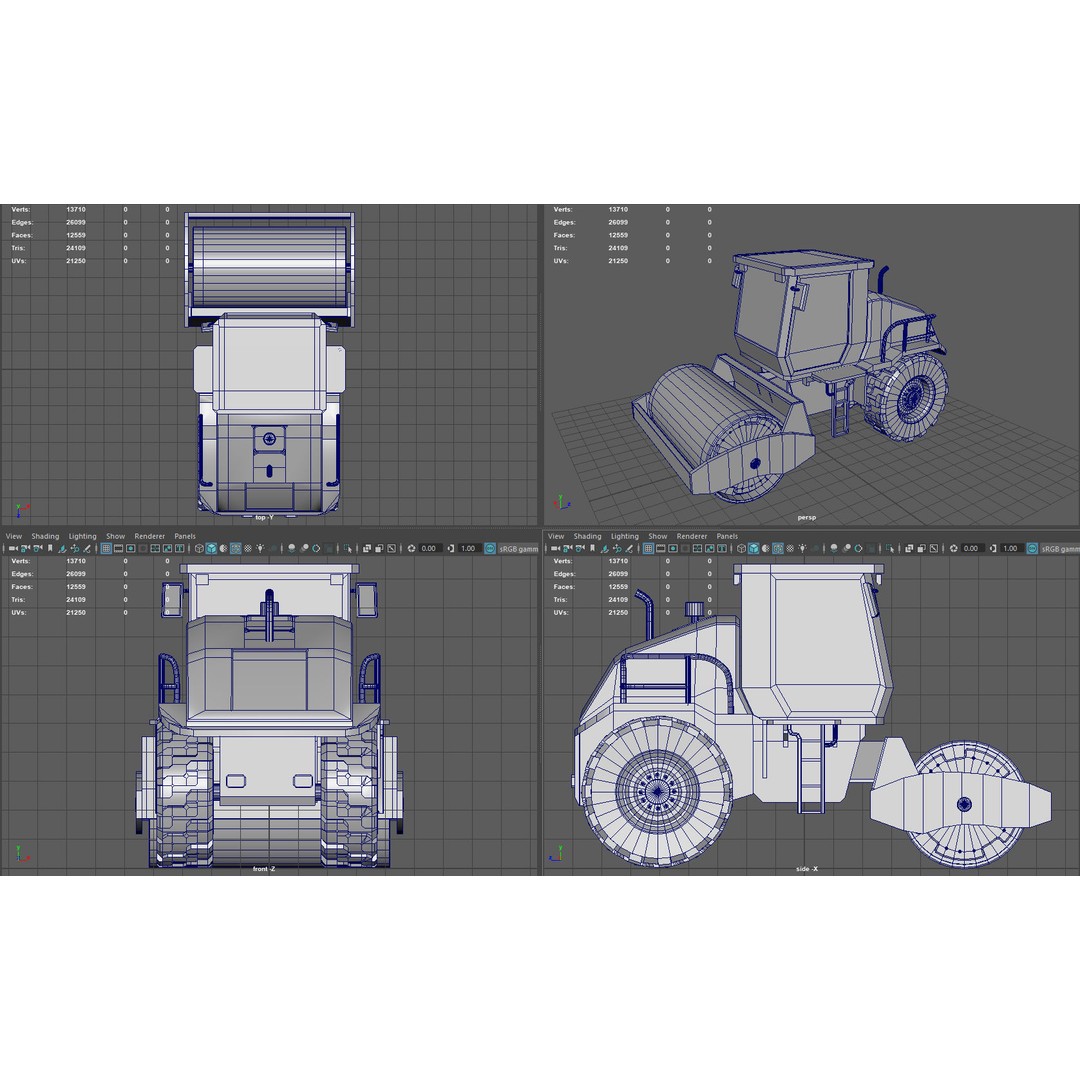Road Roller 3D Model – Low Poly Game Ready Asset, FBX, OBJ, PBR - View 11