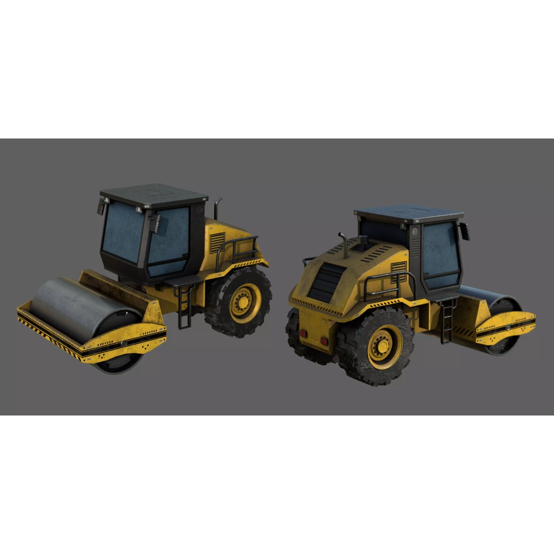 Road Roller 3D Model – Low Poly Game Ready Asset, FBX, OBJ, PBR - View 2