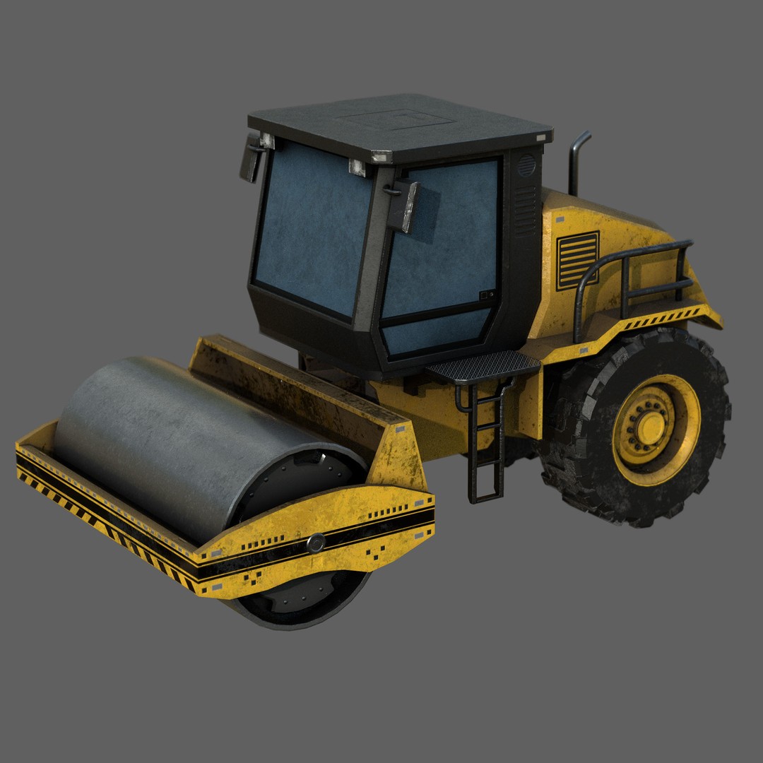 Road Roller 3D Model – Low Poly Game Ready Asset, FBX, OBJ, PBR - View 3