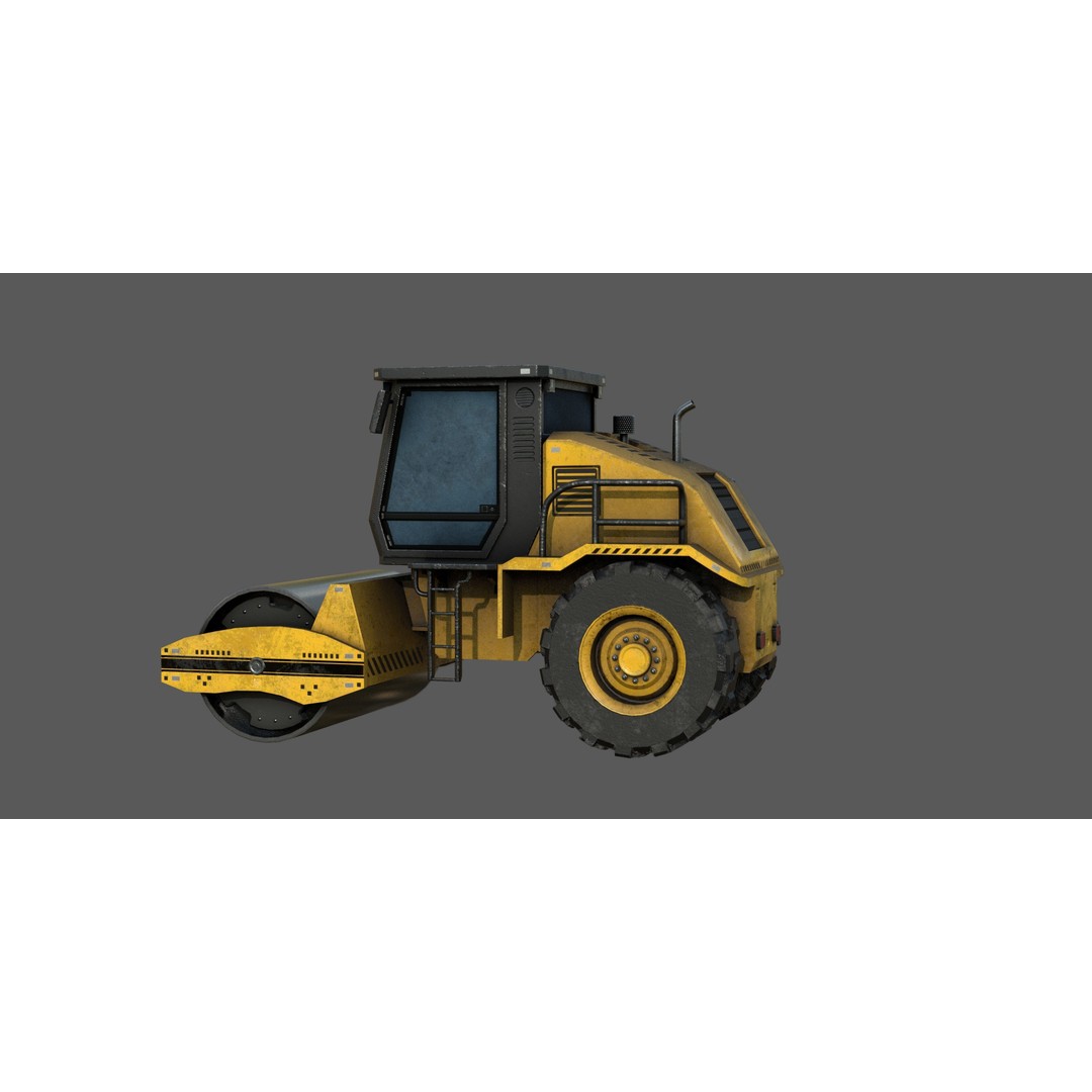 Road Roller 3D Model – Low Poly Game Ready Asset, FBX, OBJ, PBR - View 4