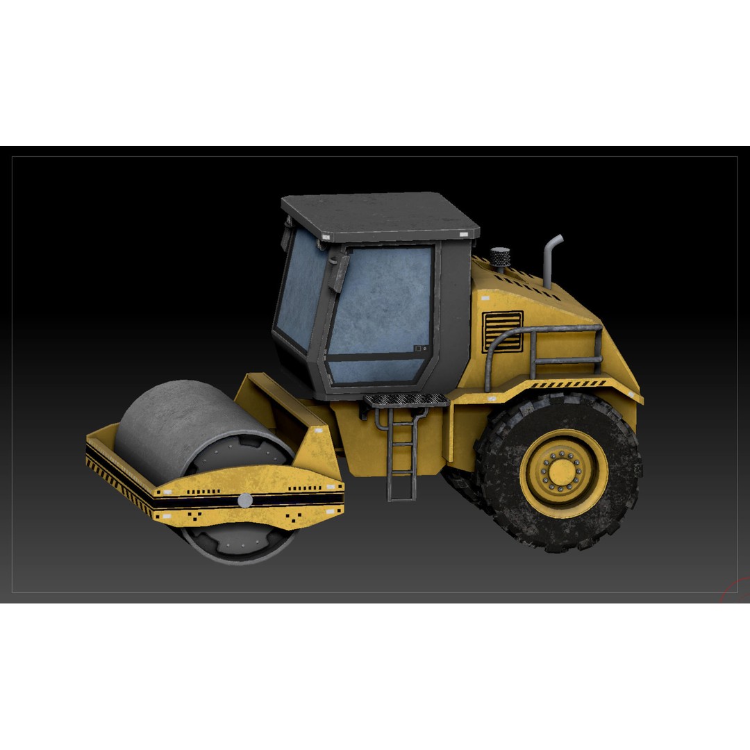 Road Roller 3D Model – Low Poly Game Ready Asset, FBX, OBJ, PBR - View 5