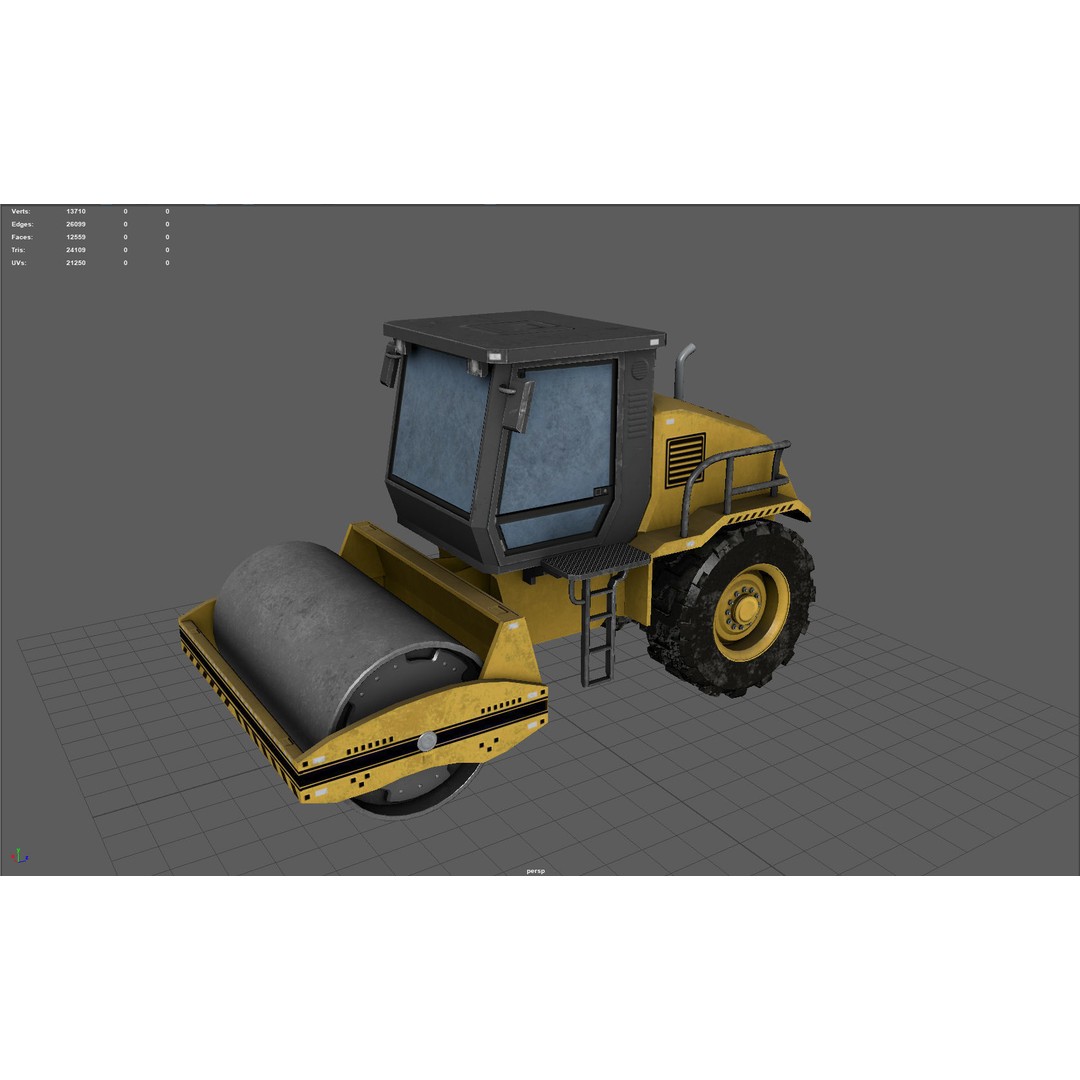 Road Roller 3D Model – Low Poly Game Ready Asset, FBX, OBJ, PBR - View 6