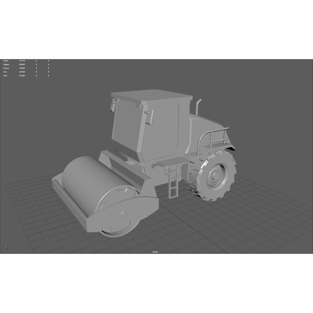 Road Roller 3D Model – Low Poly Game Ready Asset, FBX, OBJ, PBR - View 7