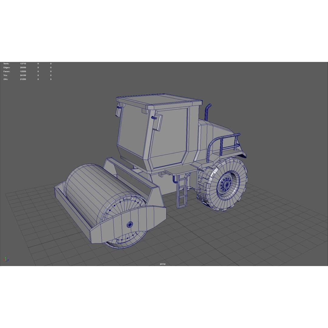 Road Roller 3D Model – Low Poly Game Ready Asset, FBX, OBJ, PBR - View 8