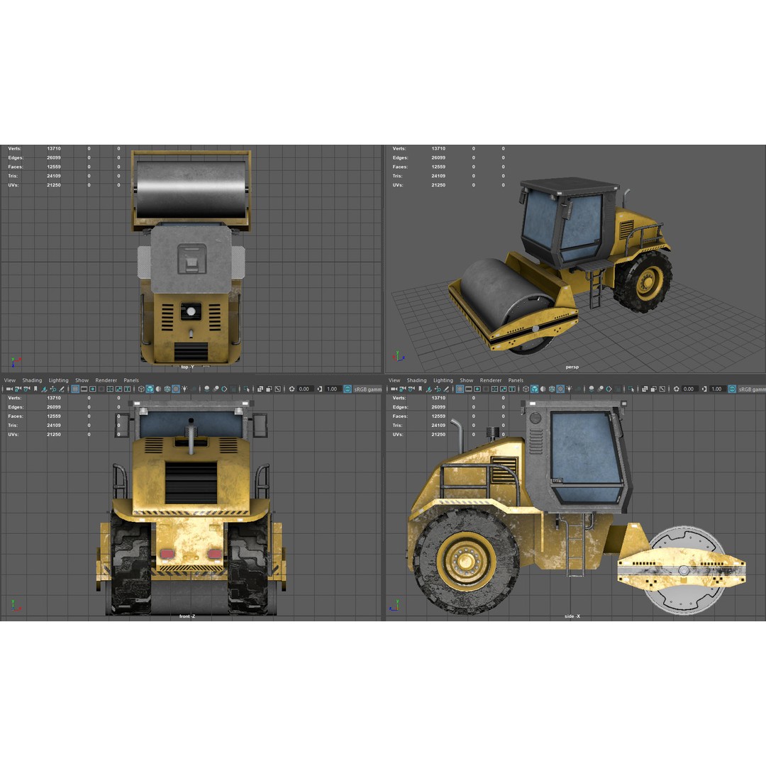 Road Roller 3D Model – Low Poly Game Ready Asset, FBX, OBJ, PBR - View 9