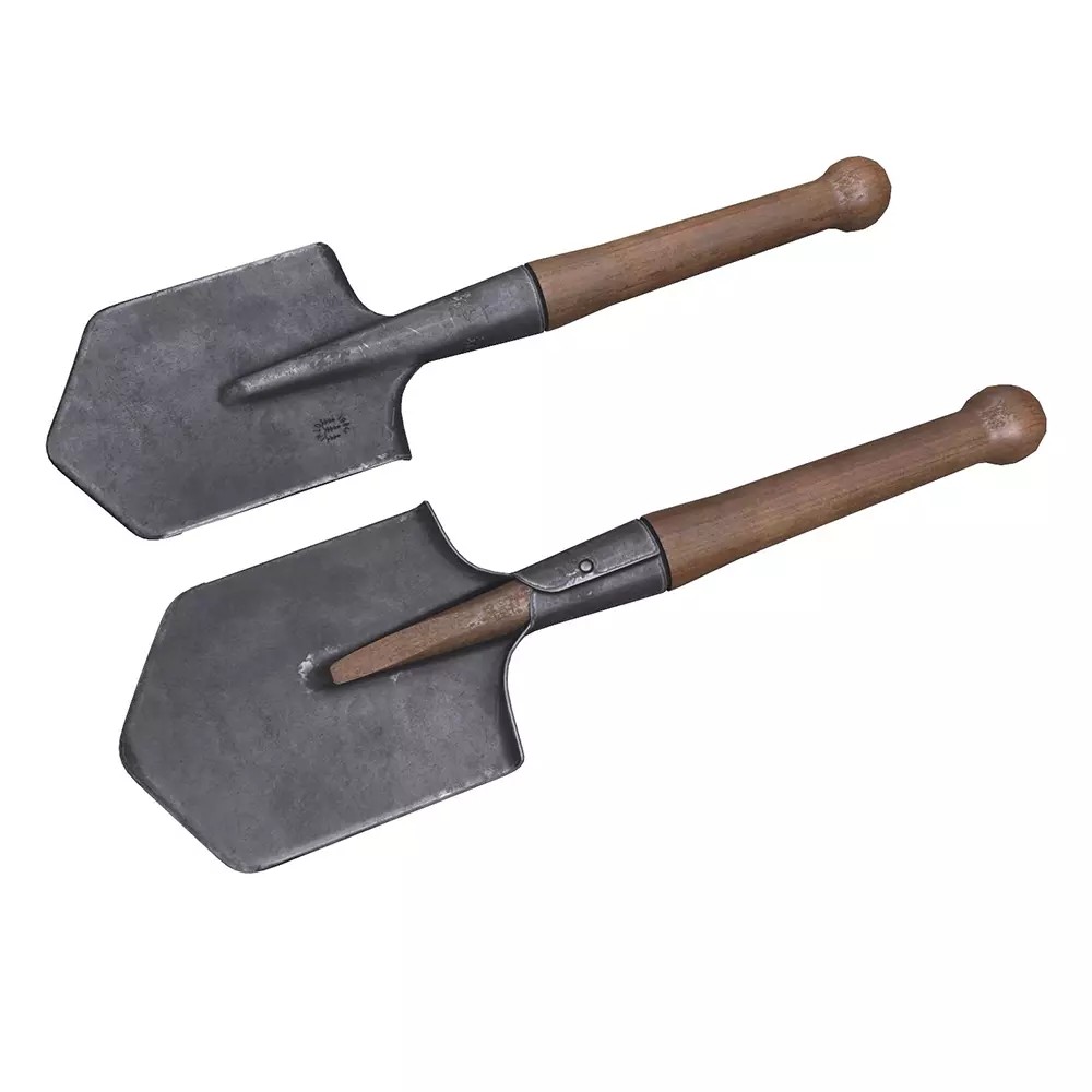 World War 1 Shovel 3D Model – Low Poly PBR Game Asset, FBX, OBJ - View 2