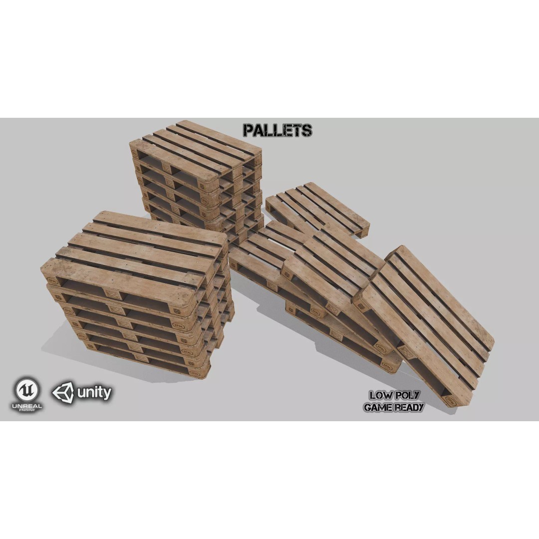 Wooden Pallets 3D Model – Low Poly Game Asset, FBX & OBJ Formats - View 2