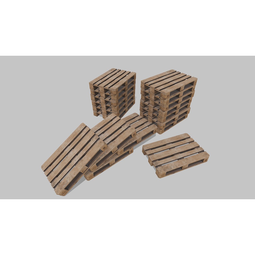 Wooden Pallets 3D Model – Low Poly Game Asset, FBX & OBJ Formats - View 3