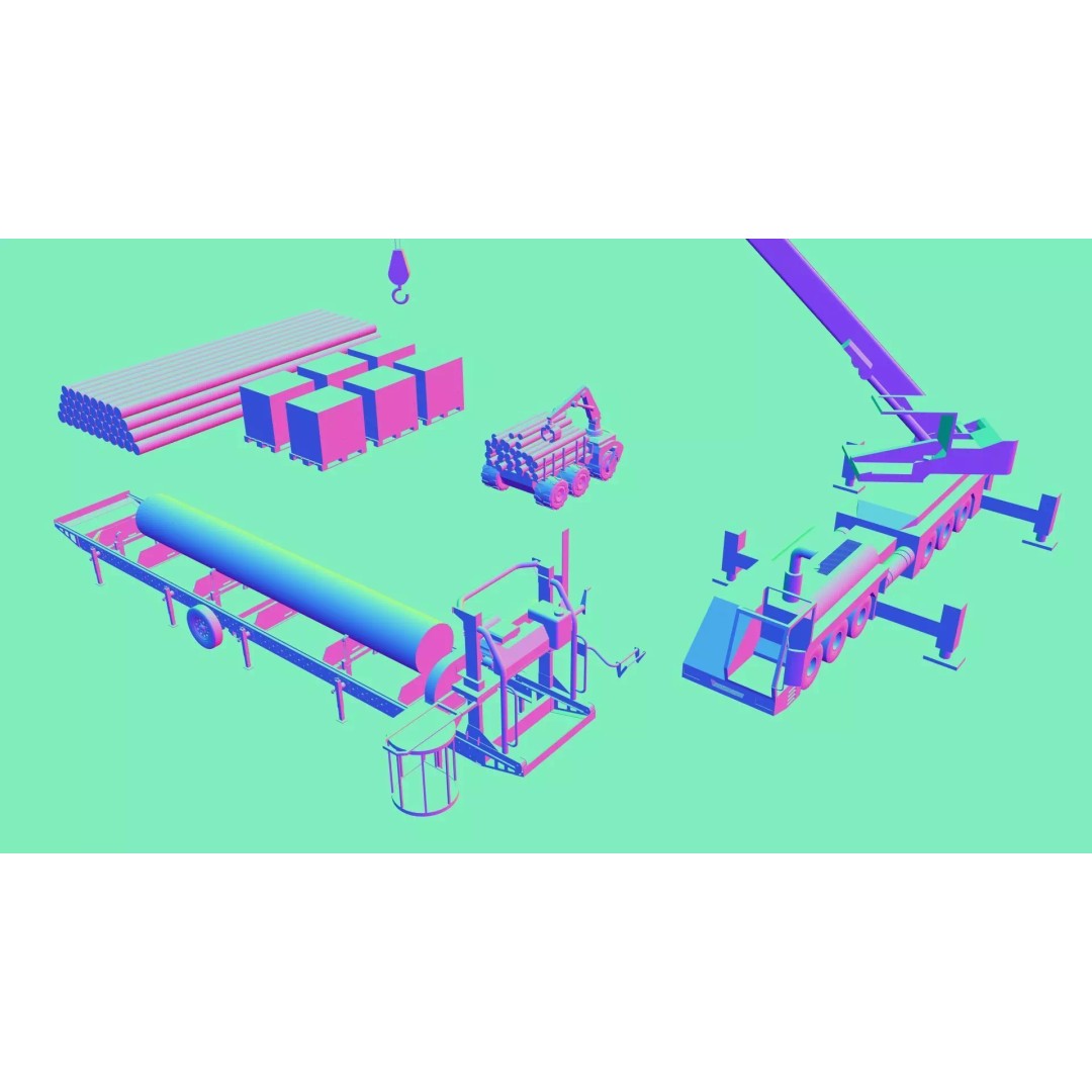 Log Loader Truck 3D Model – High Detail Timber Transport Vehicle Set - View 11