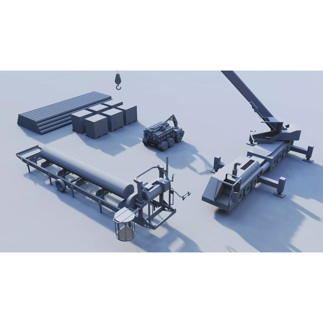 Log Loader Truck 3D Model – High Detail Timber Transport Vehicle Set - View 3