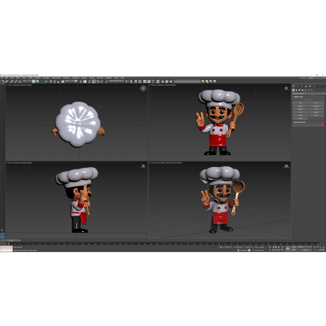 Chef 3D Model – Low Poly Cartoon Character, FBX, OBJ, Blender - View 10