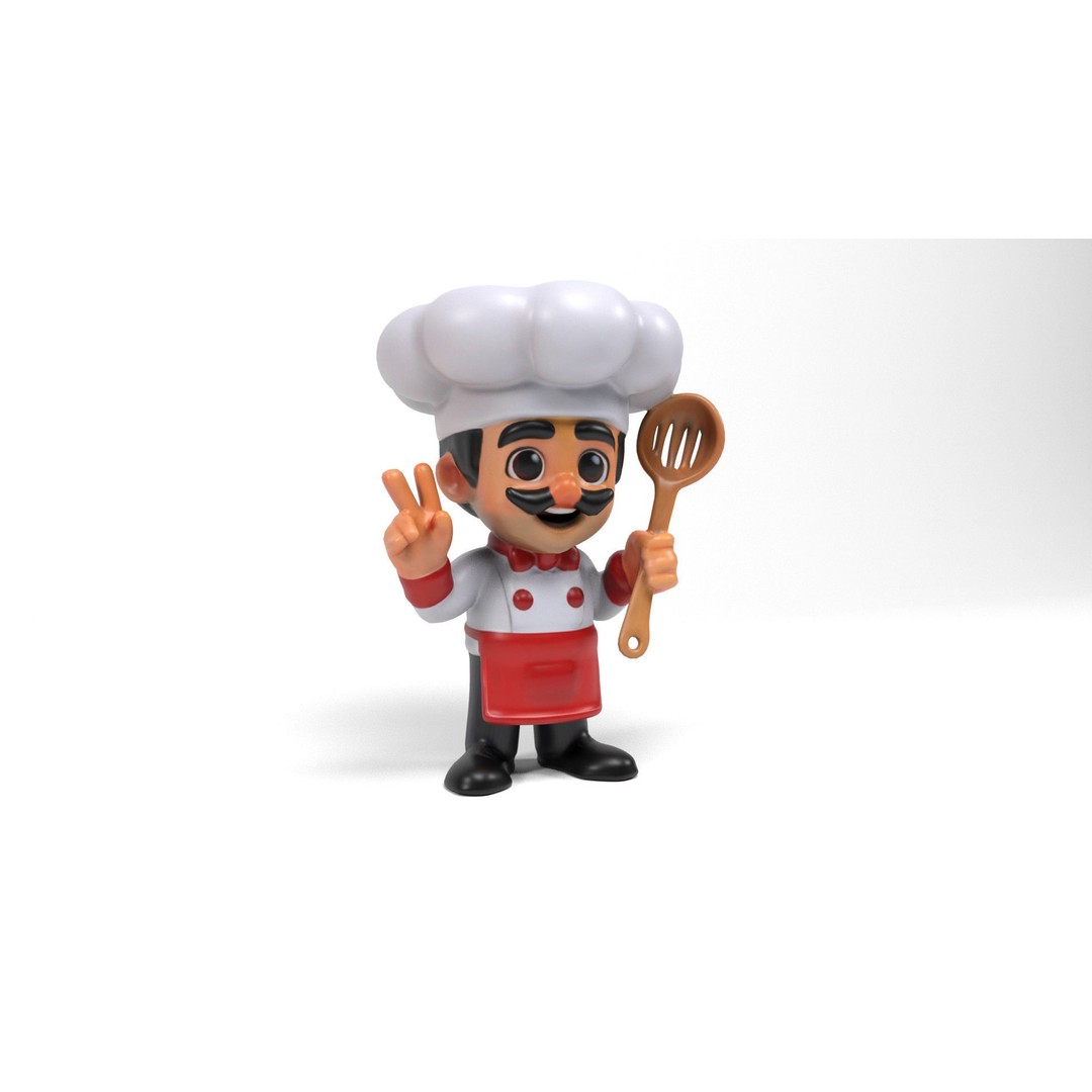 Chef 3D Model – Low Poly Cartoon Character, FBX, OBJ, Blender - View 3