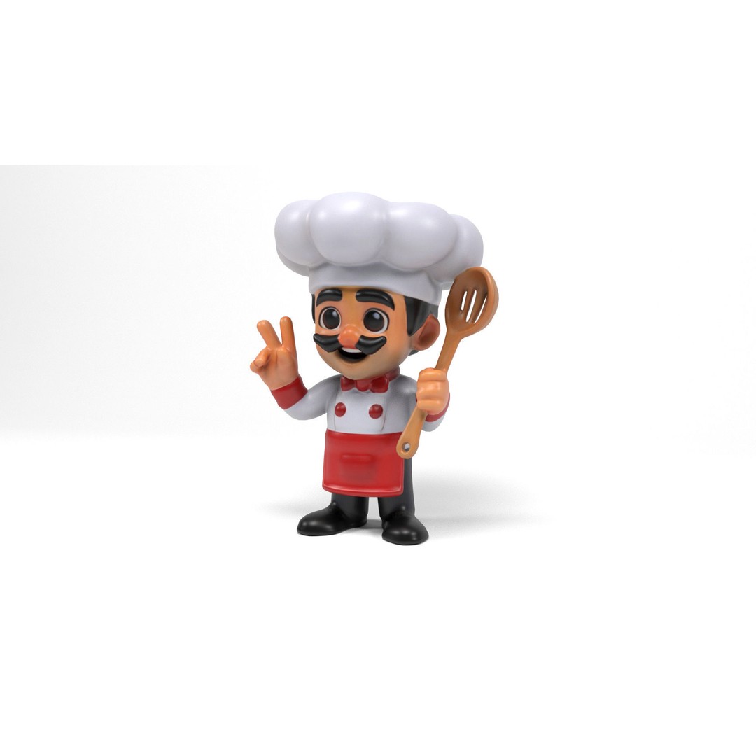 Chef 3D Model – Low Poly Cartoon Character, FBX, OBJ, Blender - View 4