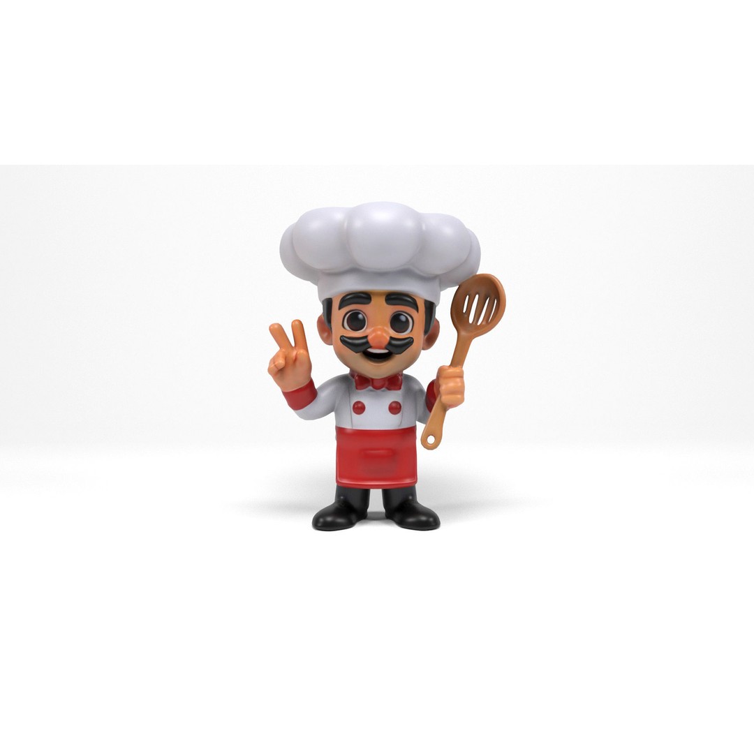 Chef 3D Model – Low Poly Cartoon Character, FBX, OBJ, Blender - View 5