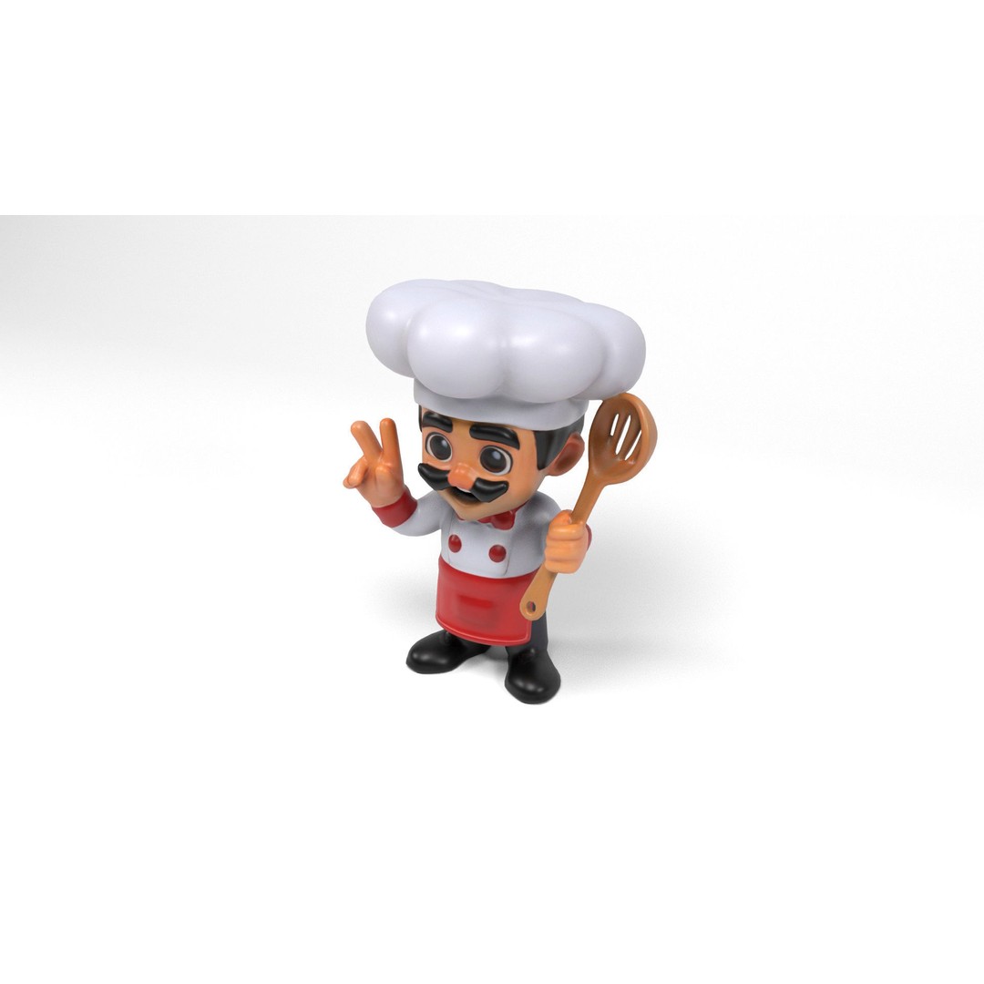 Chef 3D Model – Low Poly Cartoon Character, FBX, OBJ, Blender - View 6