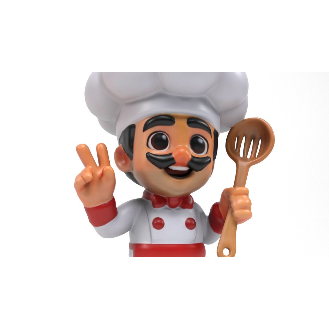 Chef 3D Model – Low Poly Cartoon Character, FBX, OBJ, Blender - View 9