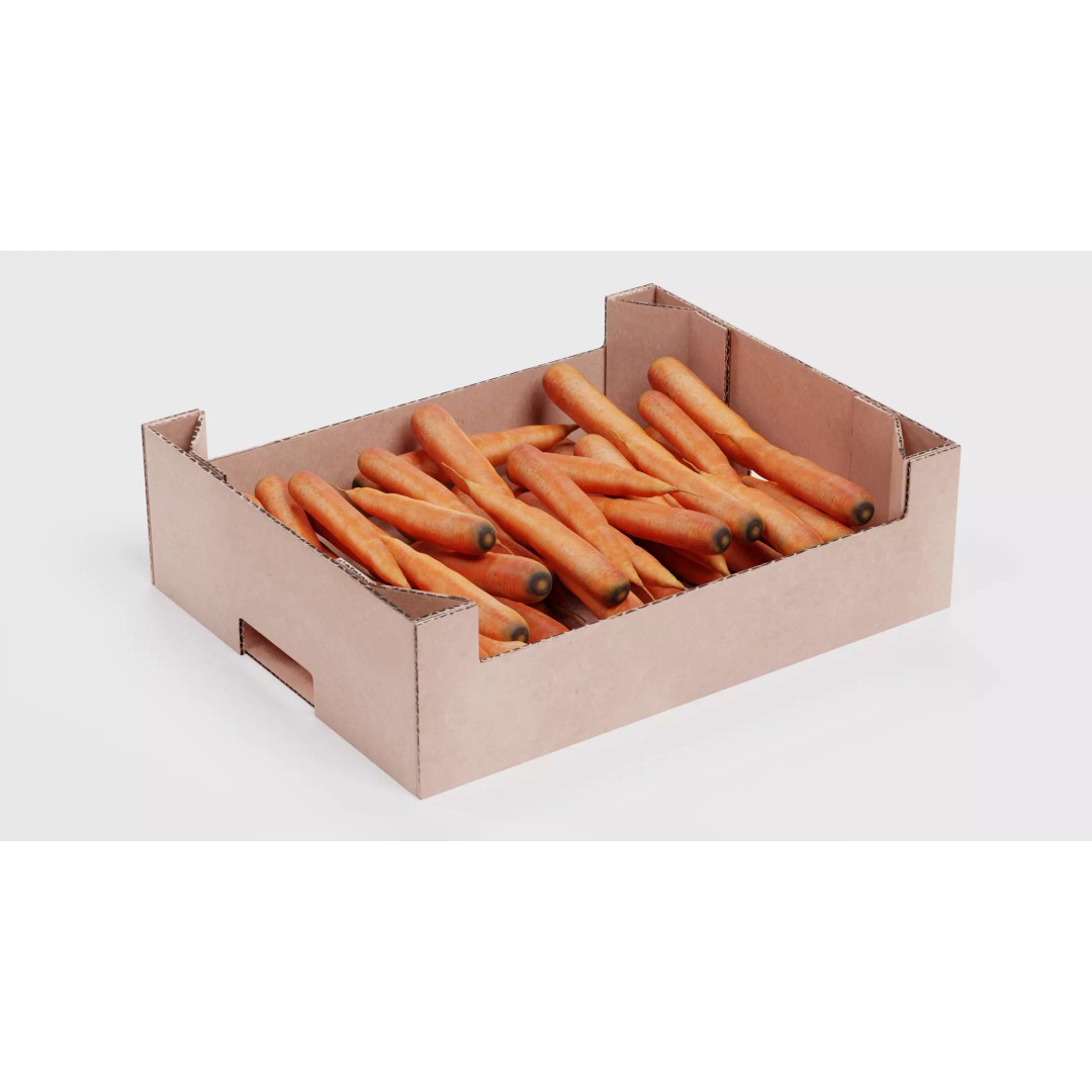 Vegetable 3D Model – Realistic Filled Cardboard Produce Crates - View 10
