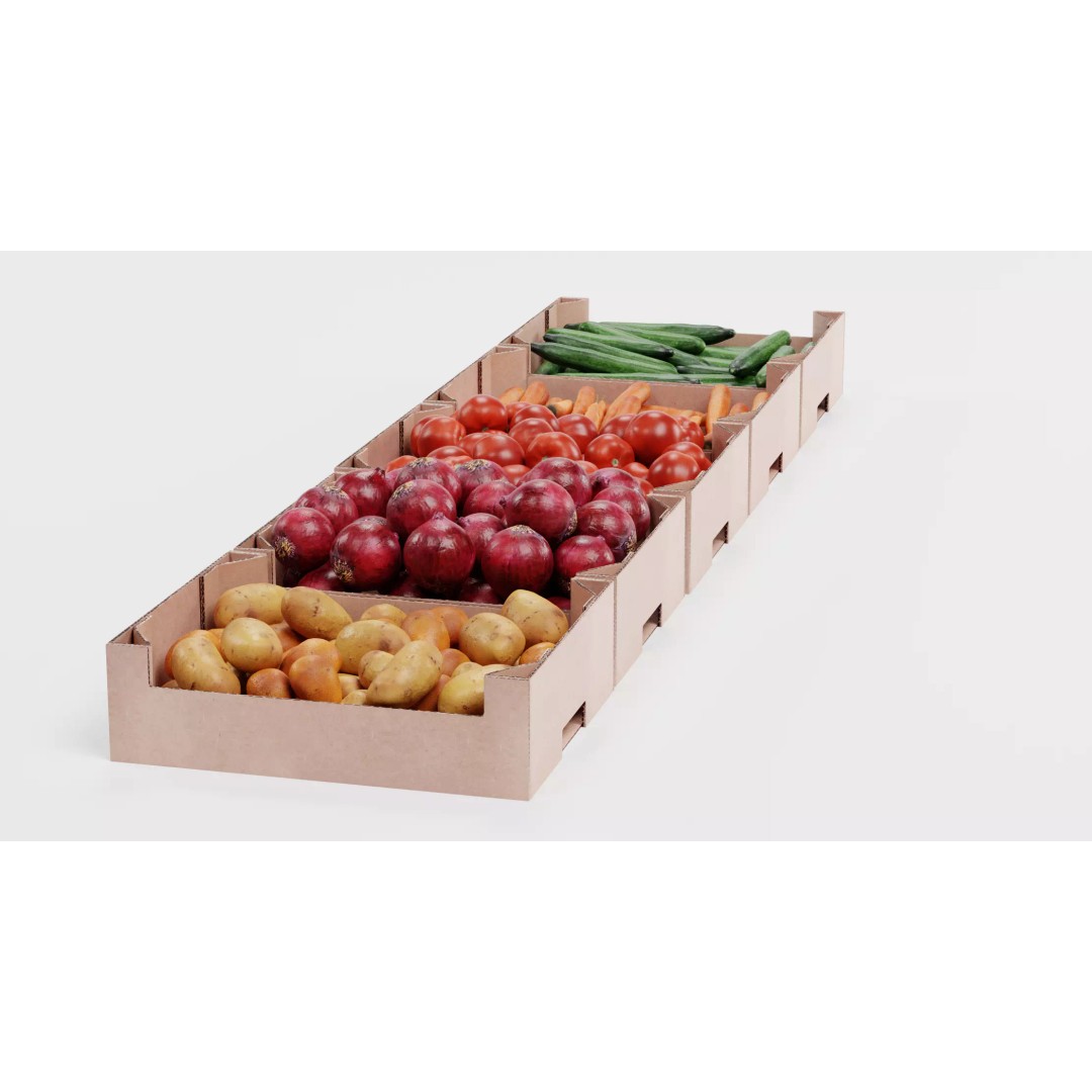 Vegetable 3D Model – Realistic Filled Cardboard Produce Crates - View 5