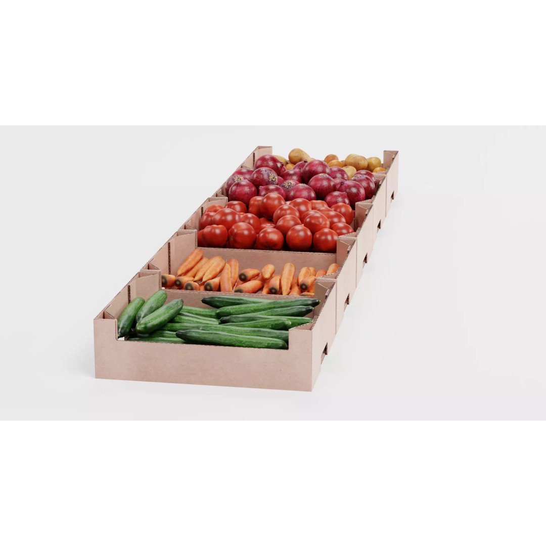 Vegetable 3D Model – Realistic Filled Cardboard Produce Crates - View 6