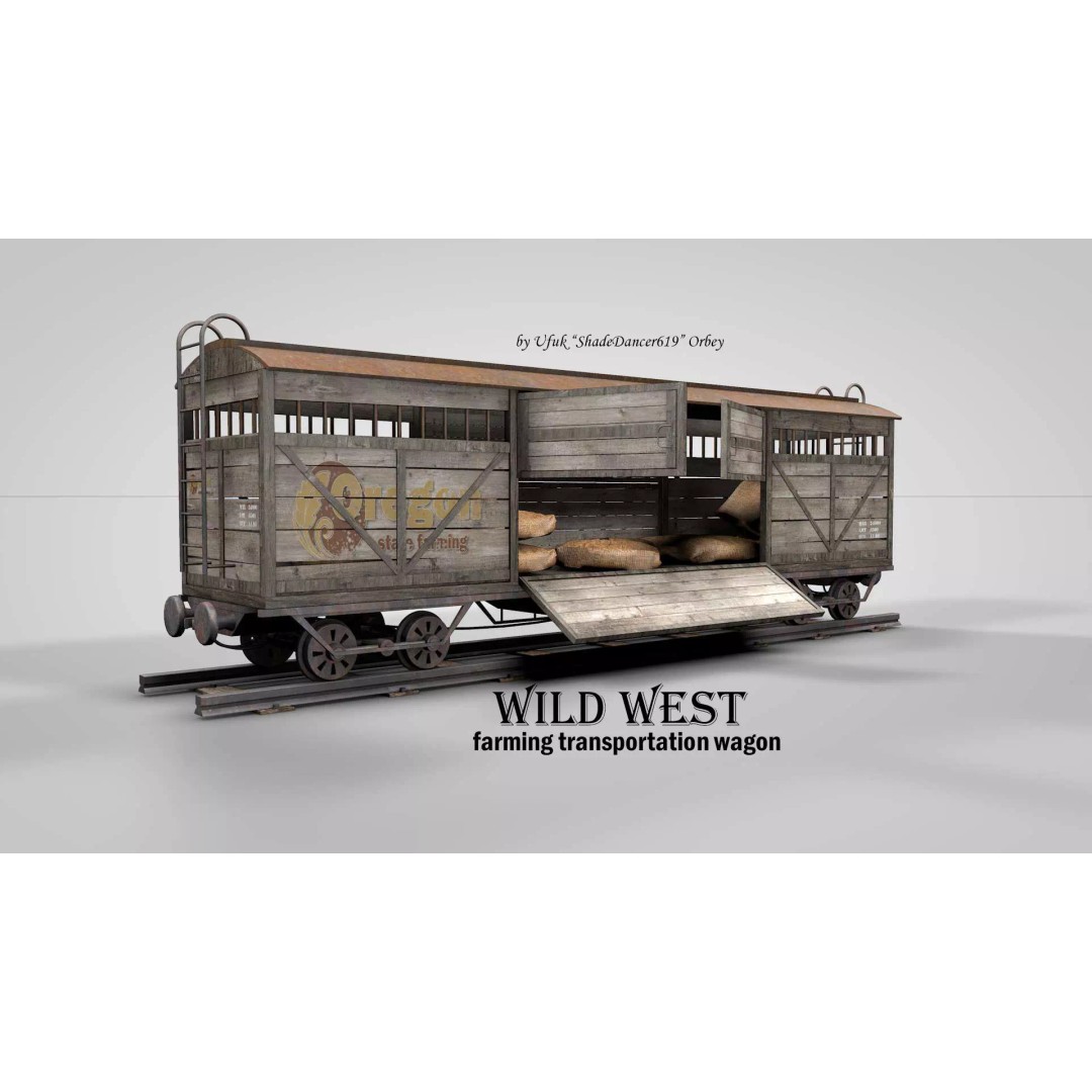 Wild West Farming Wagon 3D Model – High Poly Game Asset, FBX - View 2