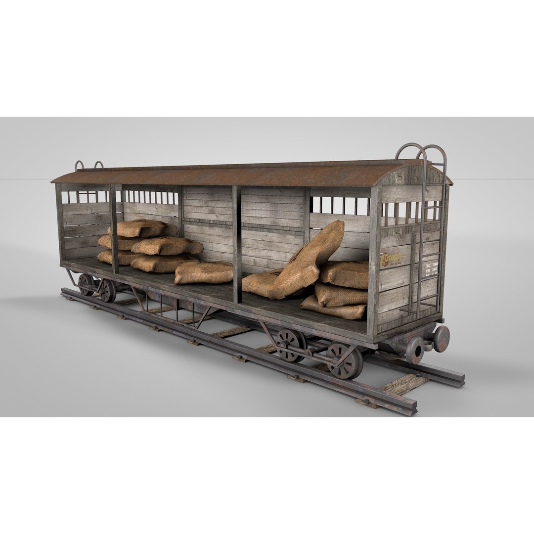 Wild West Farming Wagon 3D Model – High Poly Game Asset, FBX - View 3