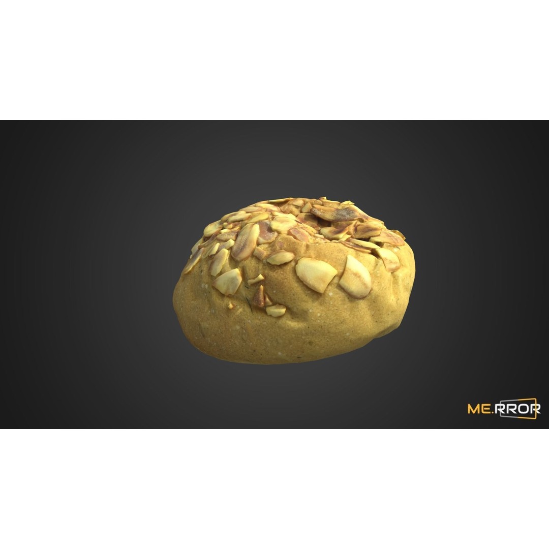 Almond Bread 3D Model – Low Poly Scanned Bakery Asset, FBX, OBJ - View 3