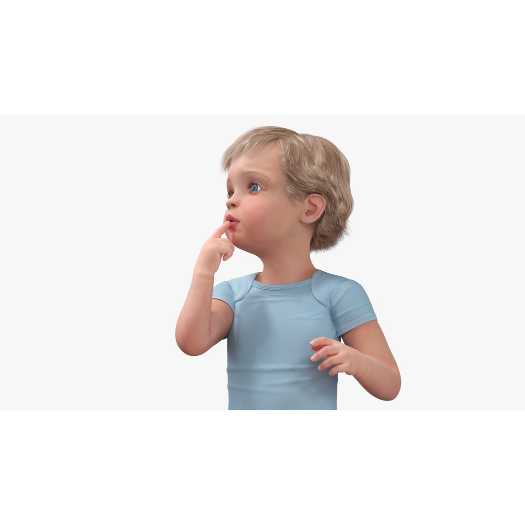 Toddler in Bodysuit Sitting Pose 3D Model – High Quality Child Character, PBR - View 11