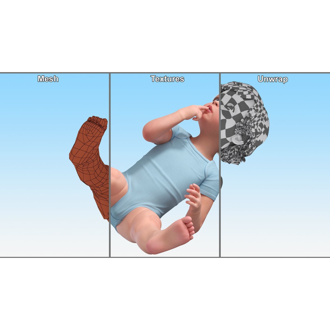 Toddler in Bodysuit Sitting Pose 3D Model – High Quality Child Character, PBR - View 14