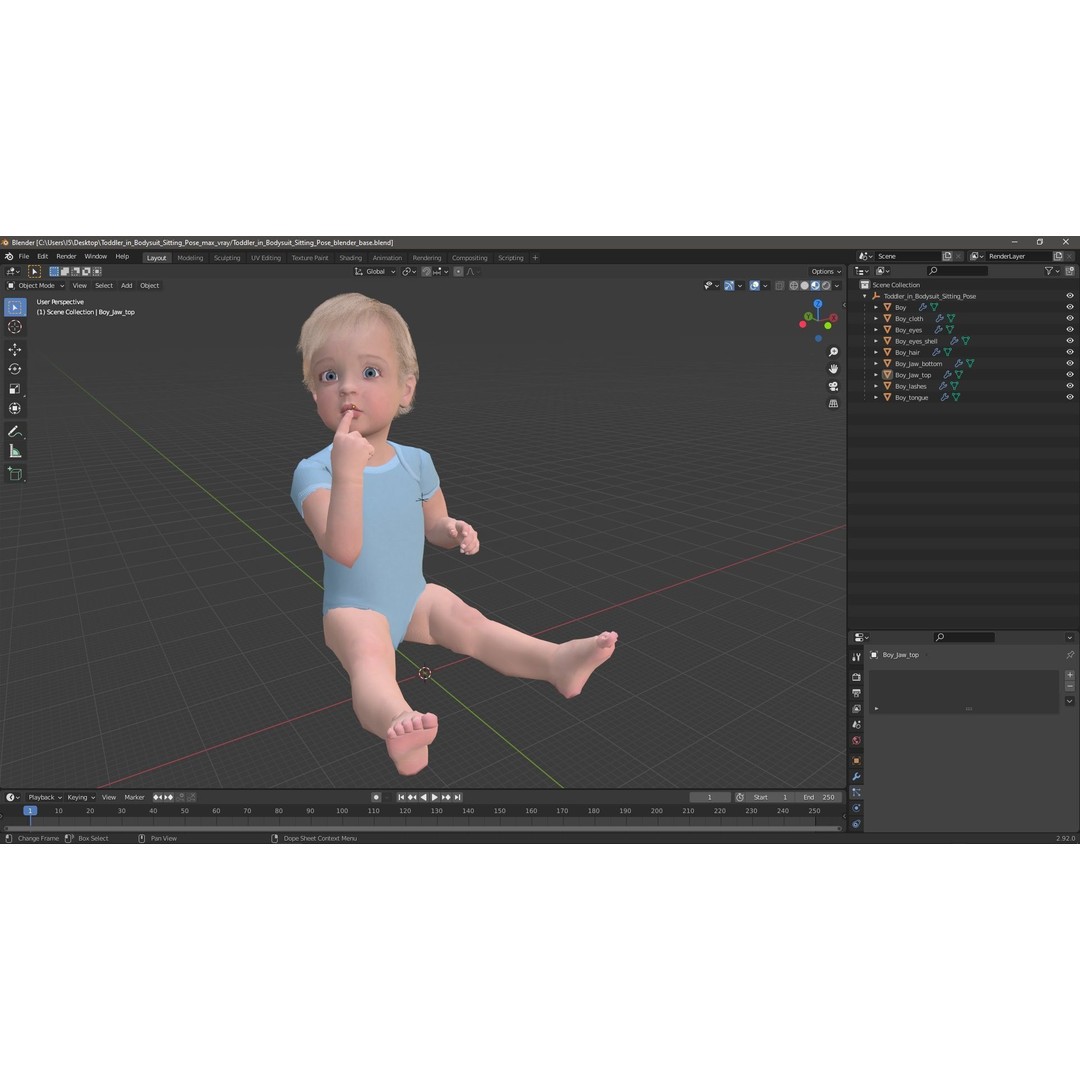 Toddler in Bodysuit Sitting Pose 3D Model – High Quality Child Character, PBR - View 19