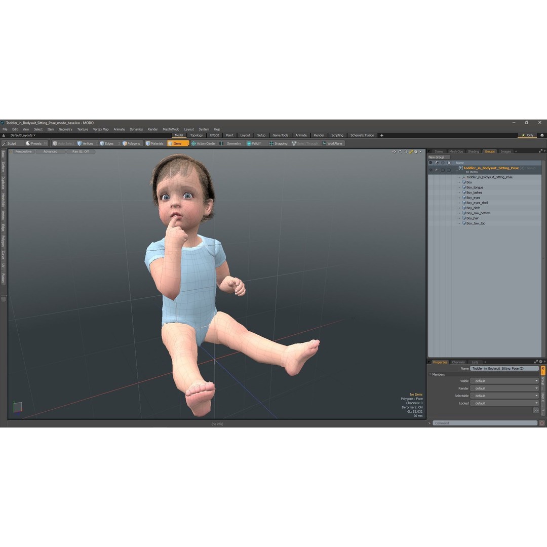 Toddler in Bodysuit Sitting Pose 3D Model – High Quality Child Character, PBR - View 20