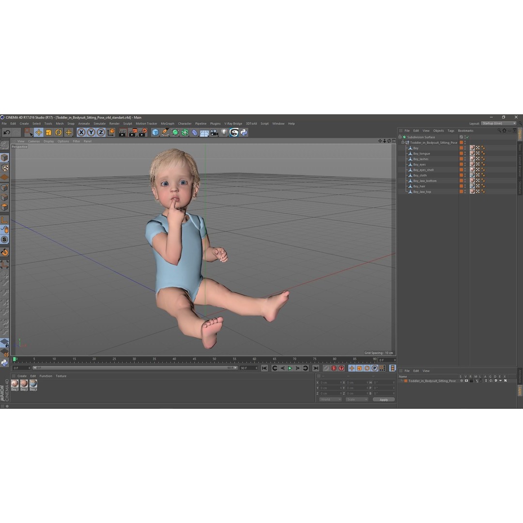 Toddler in Bodysuit Sitting Pose 3D Model – High Quality Child Character, PBR - View 21
