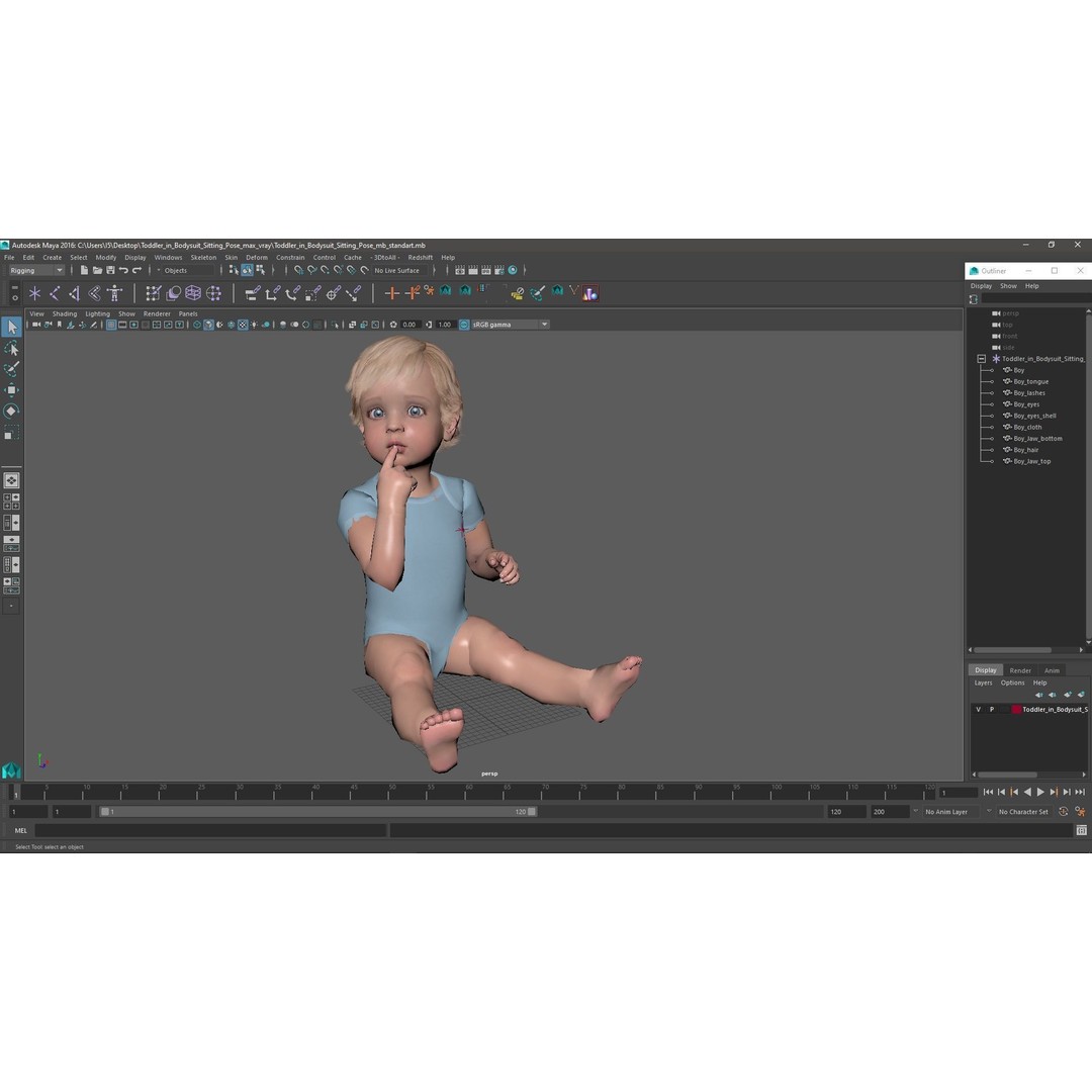 Toddler in Bodysuit Sitting Pose 3D Model – High Quality Child Character, PBR - View 22