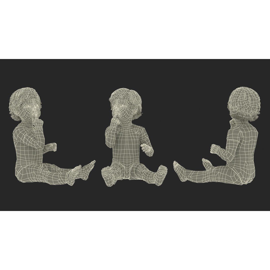 Toddler in Bodysuit Sitting Pose 3D Model – High Quality Child Character, PBR - View 23