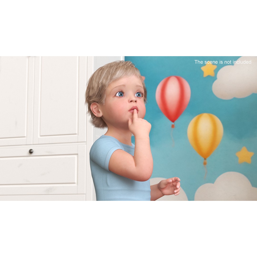 Toddler in Bodysuit Sitting Pose 3D Model – High Quality Child Character, PBR - View 3