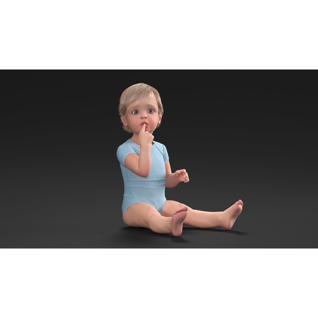 Toddler in Bodysuit Sitting Pose 3D Model – High Quality Child Character, PBR - View 4