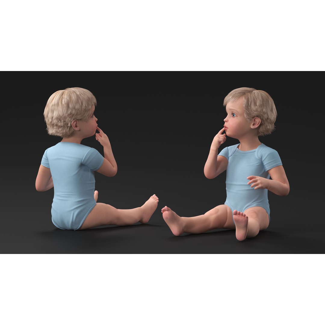 Toddler in Bodysuit Sitting Pose 3D Model – High Quality Child Character, PBR - View 5