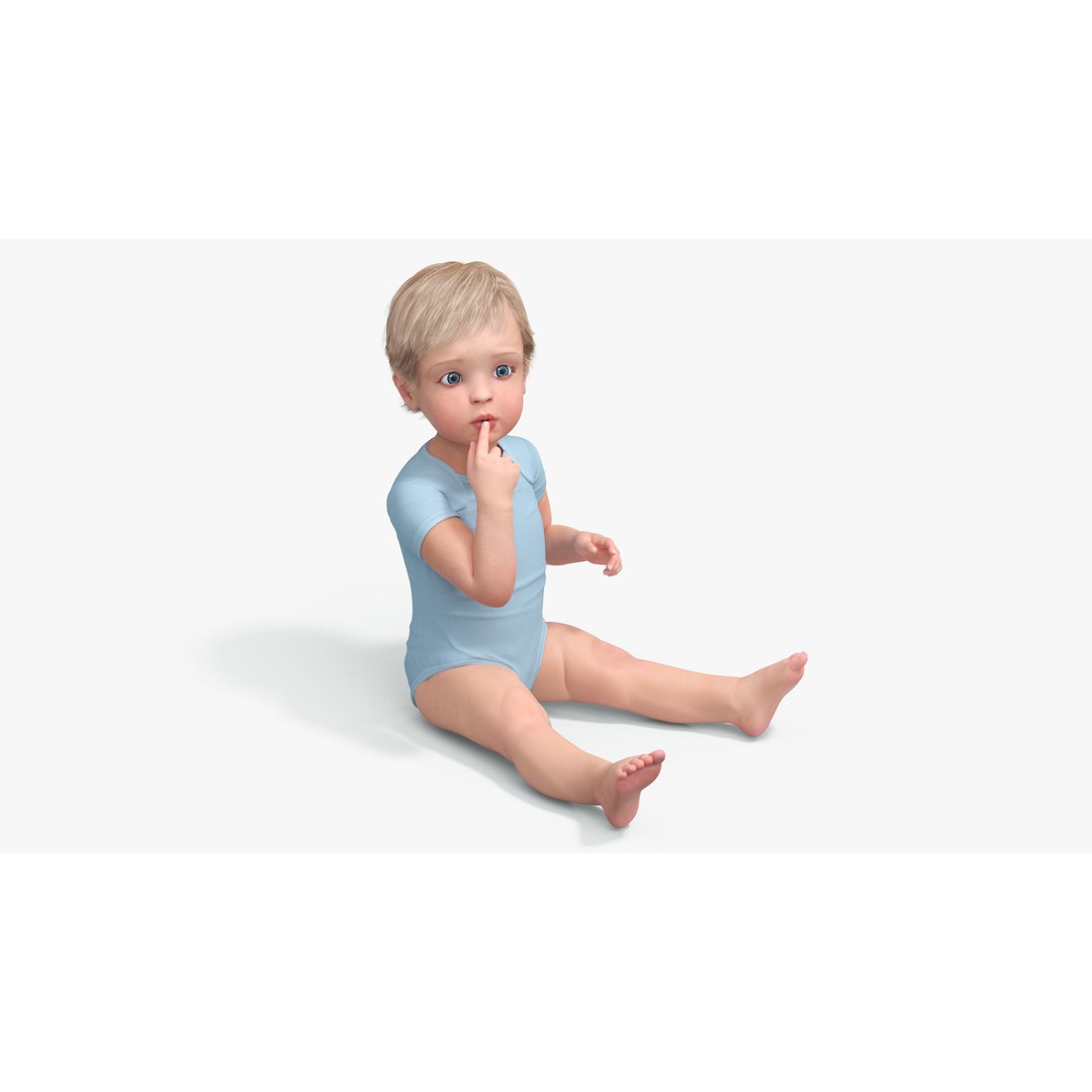 Toddler in Bodysuit Sitting Pose 3D Model – High Quality Child Character, PBR - View 6