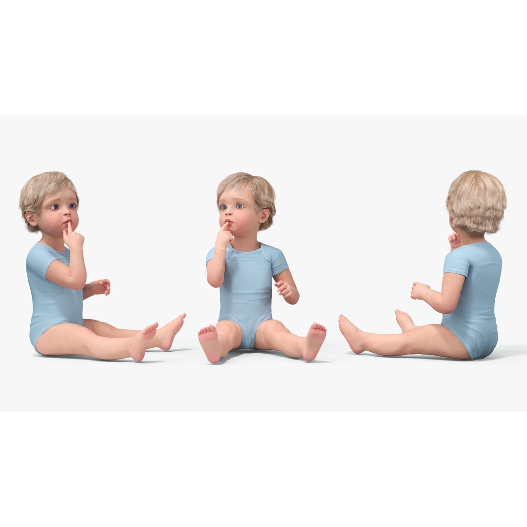 Toddler in Bodysuit Sitting Pose 3D Model – High Quality Child Character, PBR - View 7