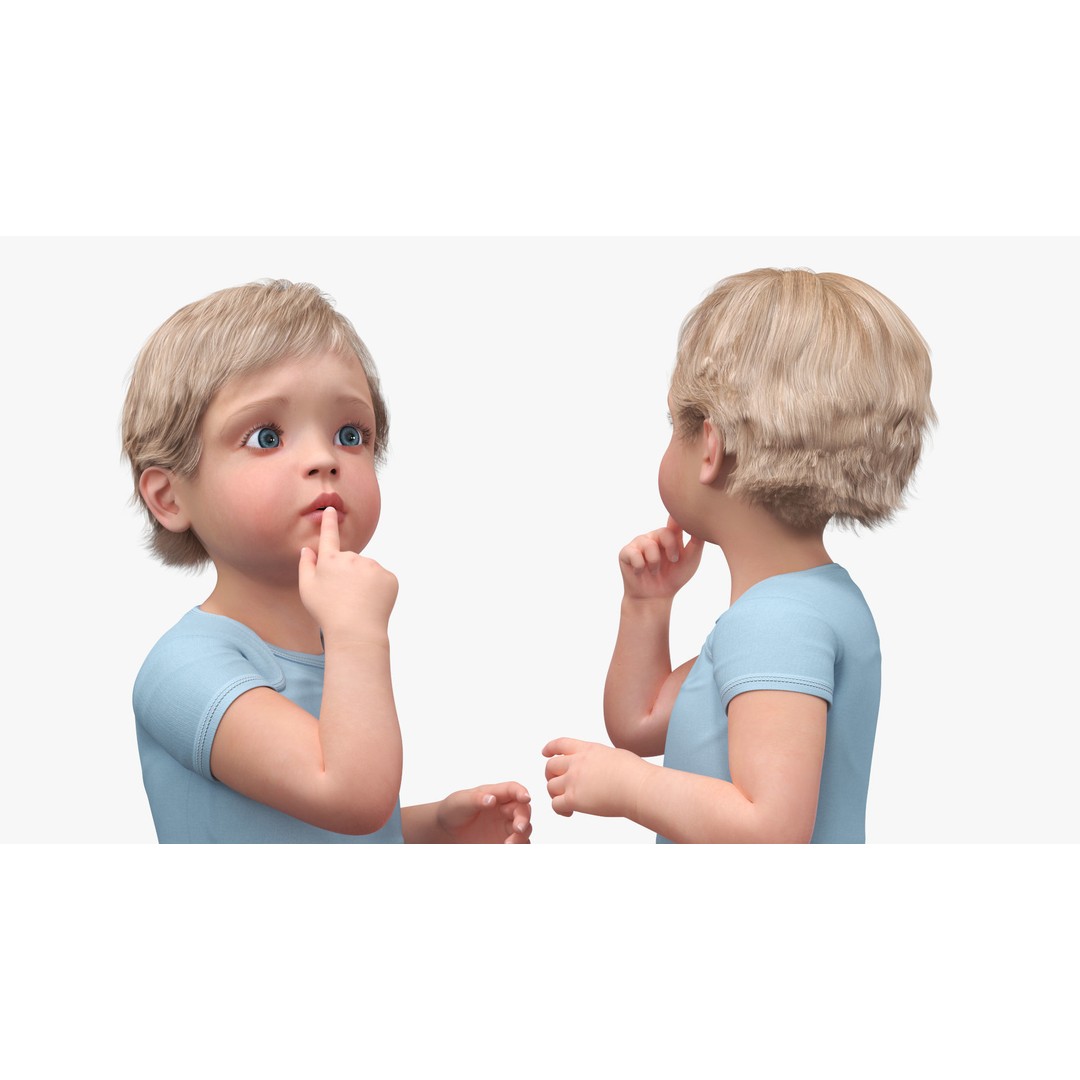 Toddler in Bodysuit Sitting Pose 3D Model – High Quality Child Character, PBR - View 8