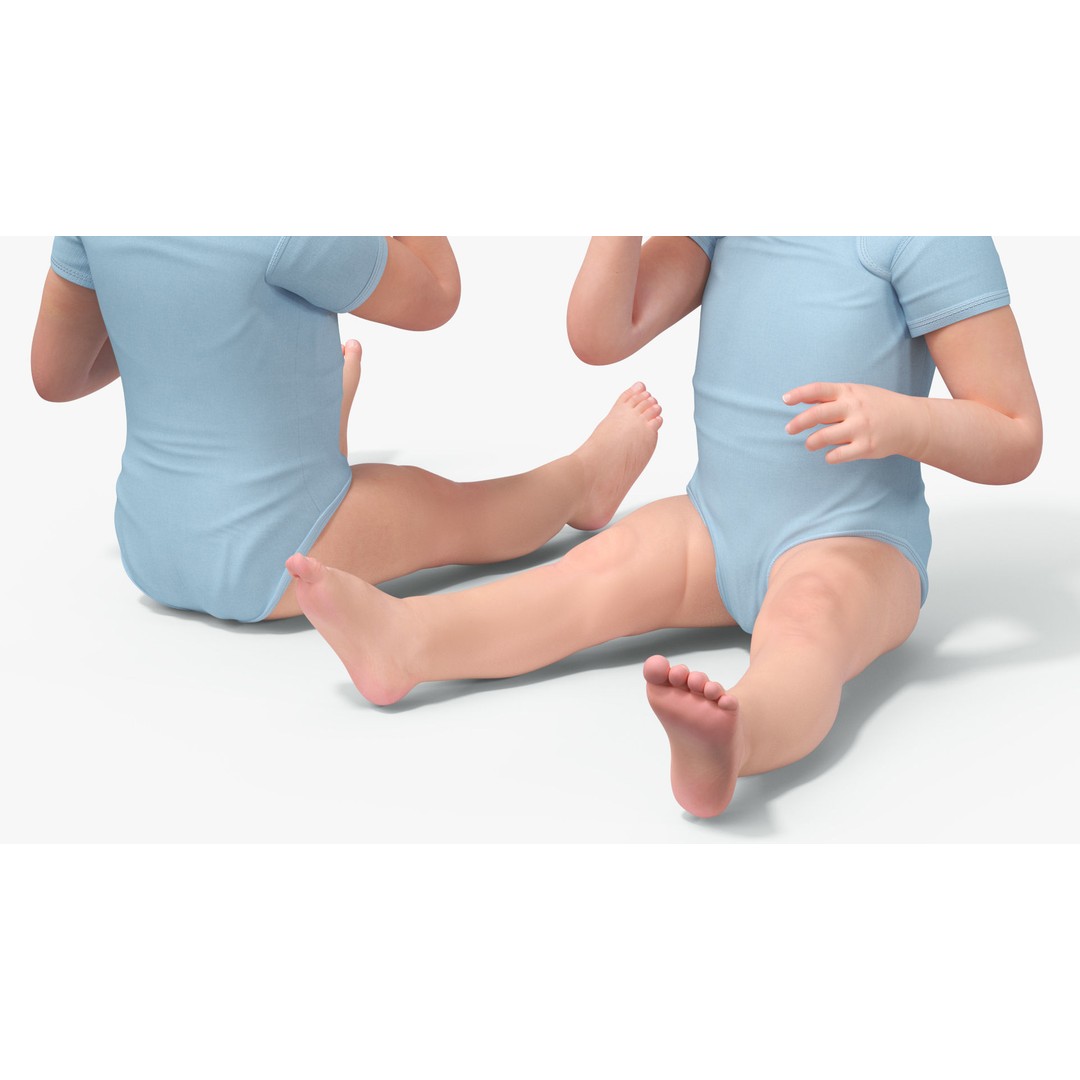 Toddler in Bodysuit Sitting Pose 3D Model – High Quality Child Character, PBR - View 9