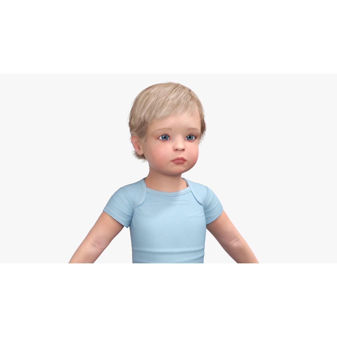 Boy Aged 1 Year 3D Model – Realistic Character in Bodysuit, PBR - View 10