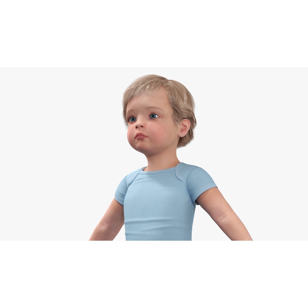 Boy Aged 1 Year 3D Model – Realistic Character in Bodysuit, PBR - View 11