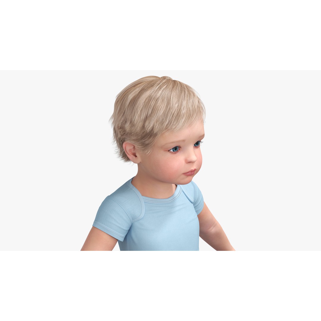 Boy Aged 1 Year 3D Model – Realistic Character in Bodysuit, PBR - View 12