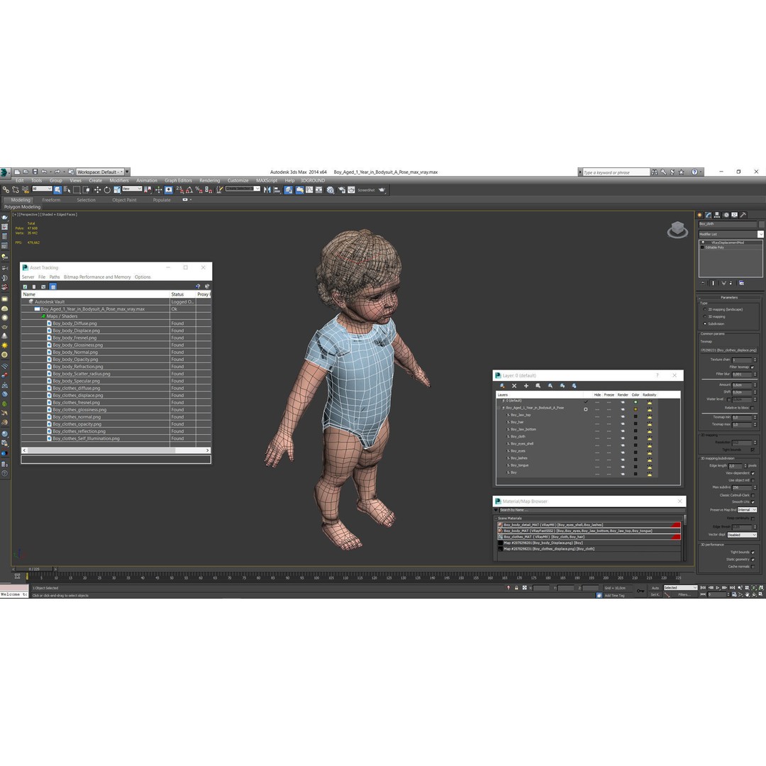 Boy Aged 1 Year 3D Model – Realistic Character in Bodysuit, PBR - View 19